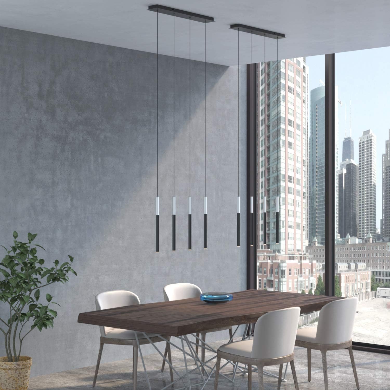ALTAIR 4 Mini Pendant Lighting White-Black - LED Hanging Light Fixture for Kitchen Island, Bar, Foyer - Cluster Pendants - Dimmable, Adjustable Wire, Lamp Bulb Included