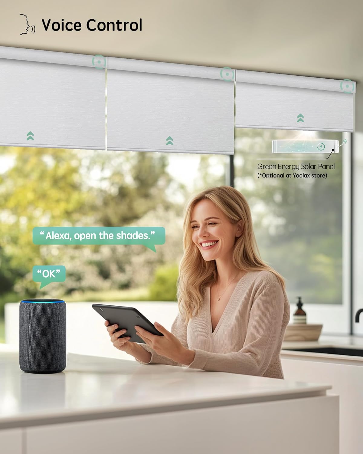 Yoolax Motorized Blinds with Remote, Smart Blinds for Windows Blackout Automatic Shades Compatible with Alexa Remote Control Roller Window Shades with Valance, Custom Size (V- Shimmer Meteor White)