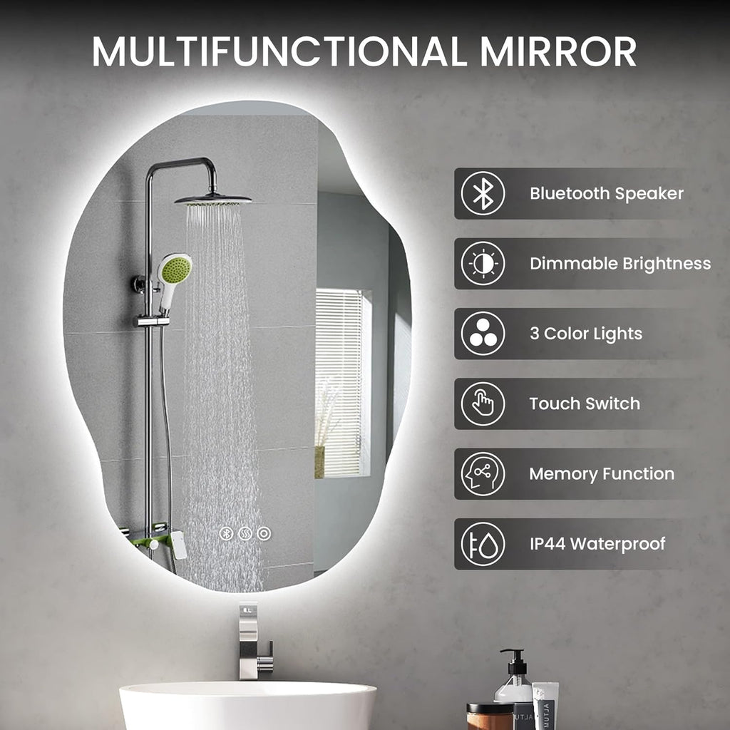 Led Mirror for Bathroom, 25x35 Inch Lighted Mirrors,Backlit Mirror with Bluetooth Speaker, Anti-Fog, Memory Function, 3 Color Temperature, Dimmable Led Bathroom Mirror, Horizontal/Vertical