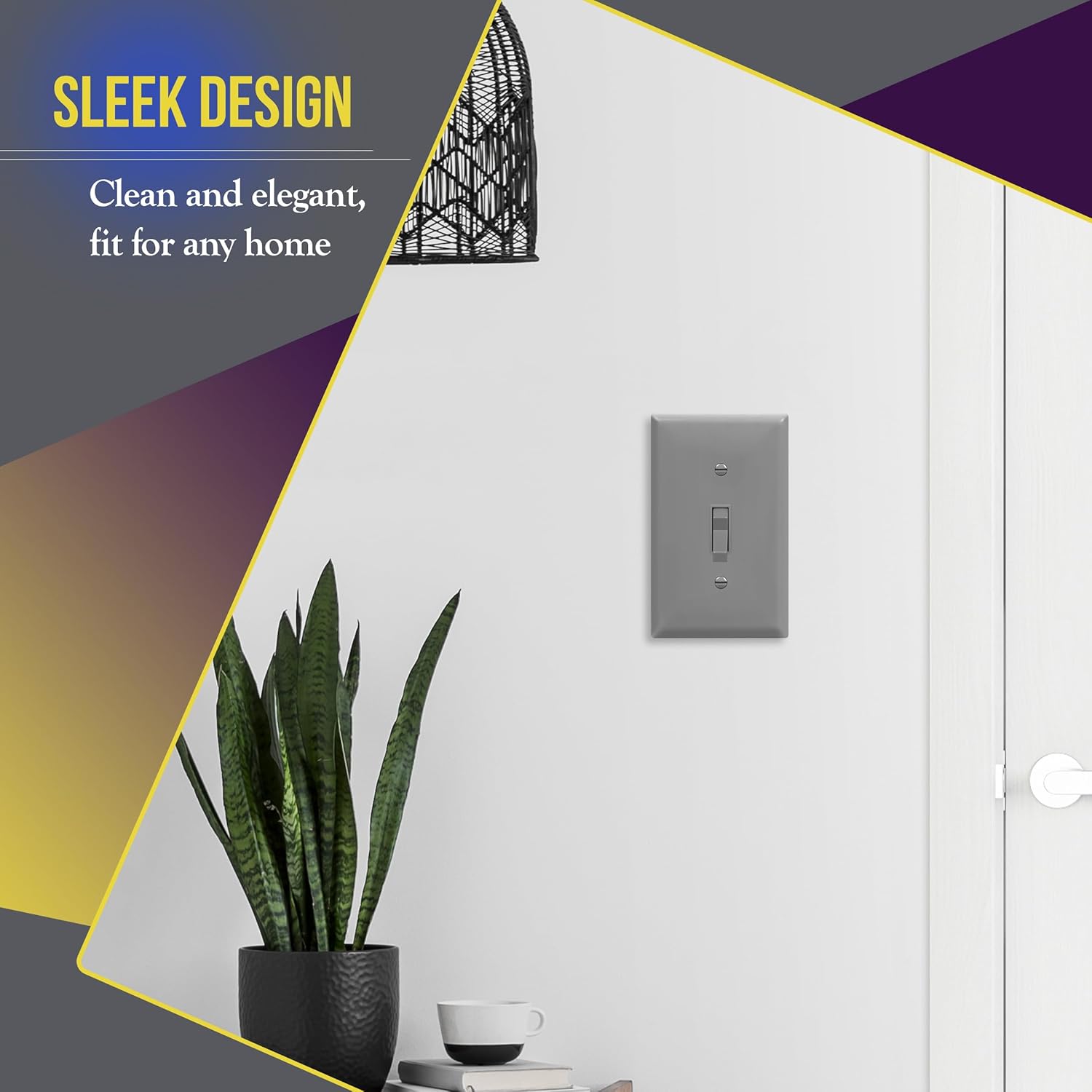 ENERLITES Toggle Light Switch Wall Plate Cover, Gloss Finish, Size 1-Gang 4.50" x 2.76", Unbreakable Polycarbonate Thermoplastic, 8811-GR-10PCS, Gray (10 Pack), Grey