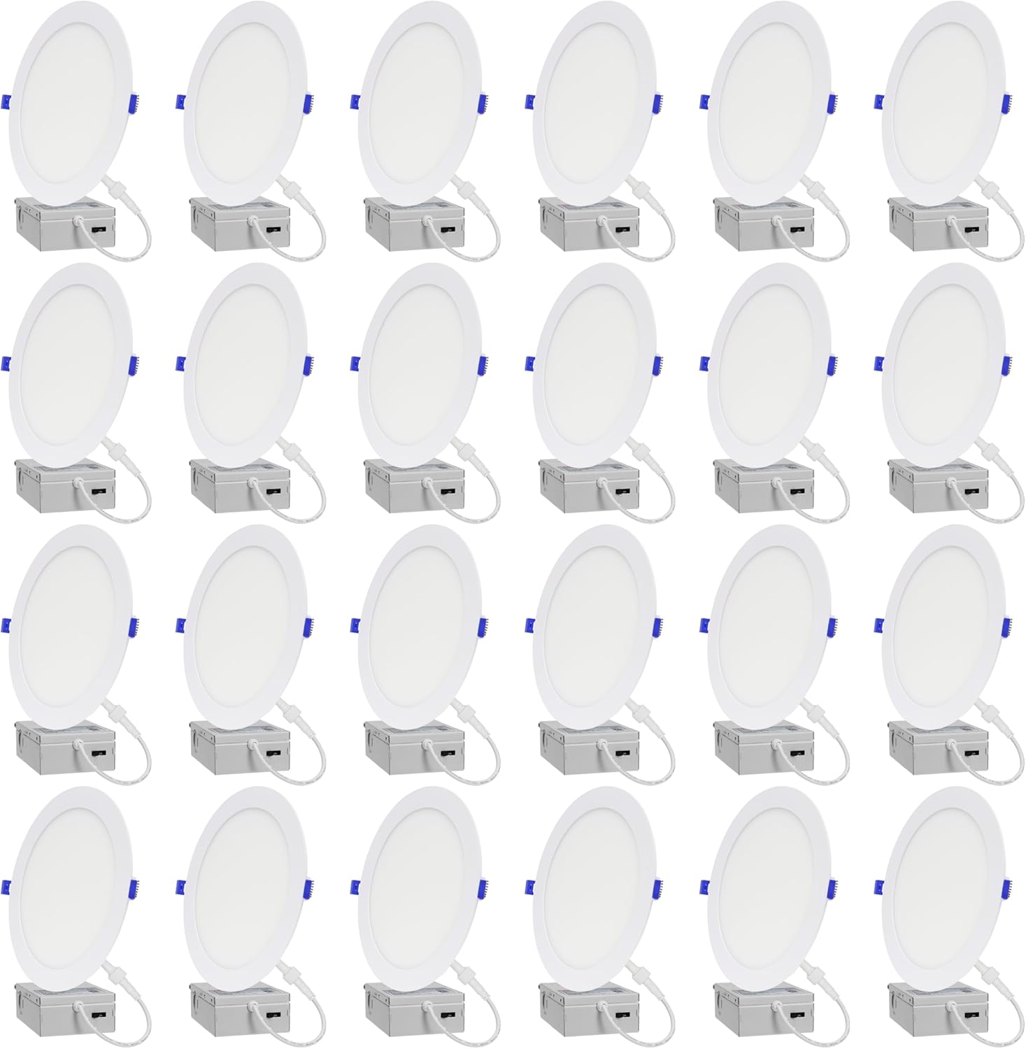 LAMPHOME 24-Pack of 8-Inch Slim LED Recessed Lights with Junction Box, Adjustable Color Temperatures (2700K-5000K), 18W Equivalent to 125W, Dimmable, 1600LM Brightness - ETL and Energy Star Certified