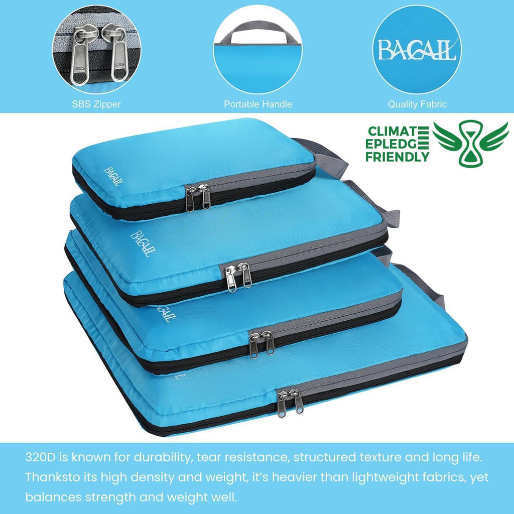 BAGAIL 4 Set/6 Set/8 Set Compression Packing Cubes Travel Accessories Expandable Packing Organizers (Cloth Pattern, 4-Blue)