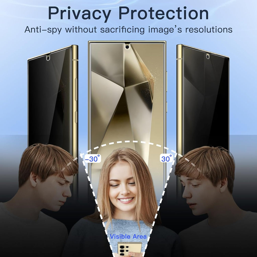 JETech Privacy Screen Protector for Samsung Galaxy S24 Ultra 5G 6.8-Inch with Camera Lens Protector, Anti-Spy Flexible TPU Film, Fingerprint Unlock Compatible, 2-Pack Each