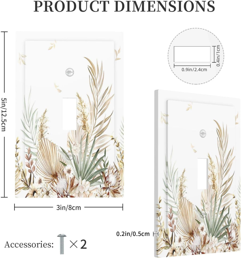 Decorative Light Switch Cover Boho Leaves Watercolor Tan Leaf Floral Plant 1 Gang Single Toggle Decorator Outlet Wall Plate Device Electrical Faceplate Switchplates for Bedroom Home Decor