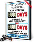 Battery Operated Custom Safety Digital Scoreboard 20" × 28" | Indoor Digital Scoreboard with Auto Day Counter | No Power Cord Needed | Track Days Without Accident Sign for Workplace Safety