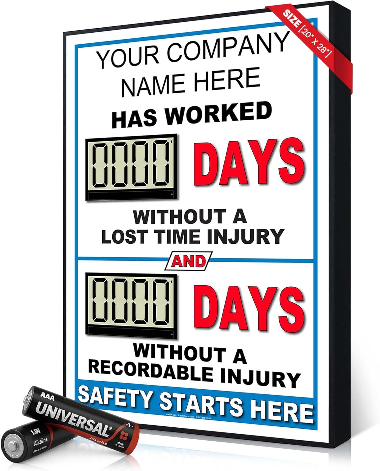 Battery Operated Custom Safety Digital Scoreboard 20" × 28" | Indoor Digital Scoreboard with Auto Day Counter | No Power Cord Needed | Track Days Without Accident Sign for Workplace Safety