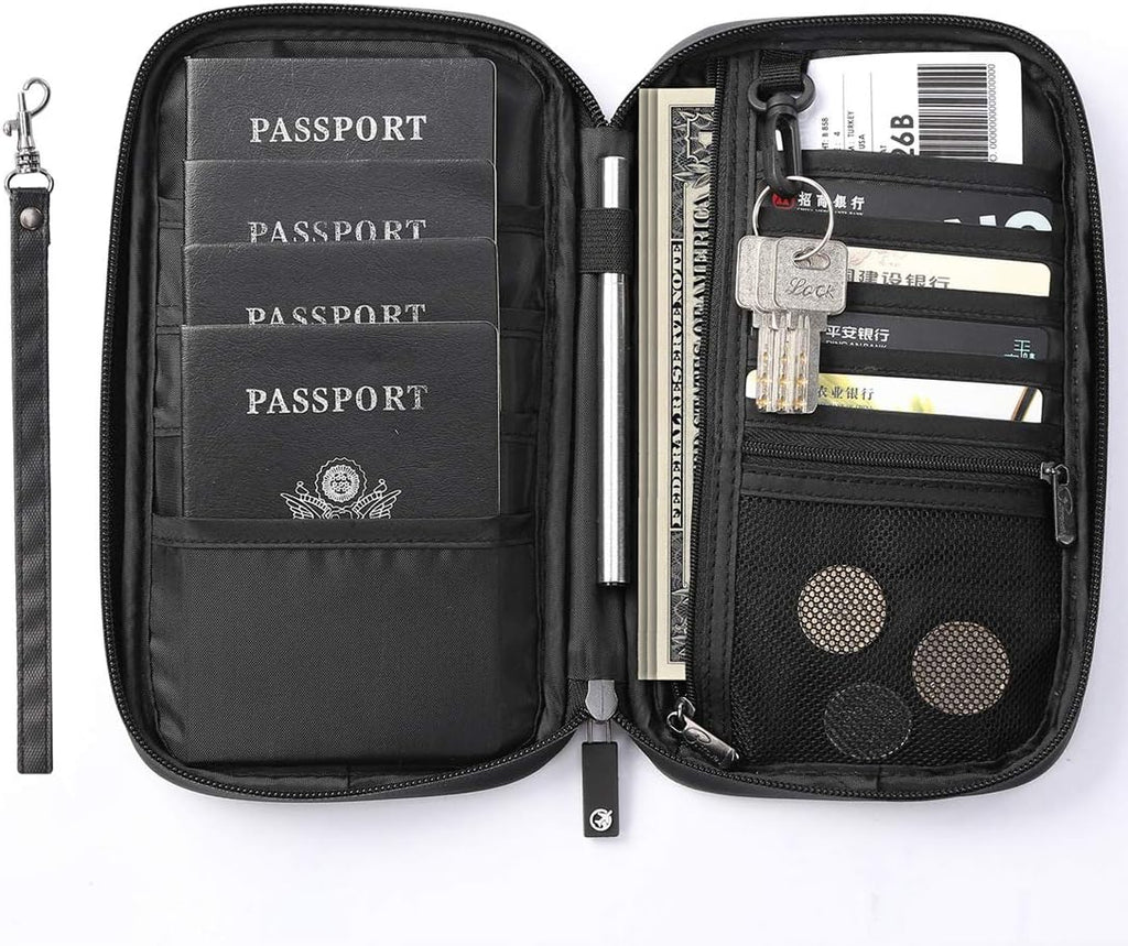 VanFn RFID Travel Passport Wallet, Family Passport Holder, Trip Document Organizer P.Travel Series (Nylon - Black)