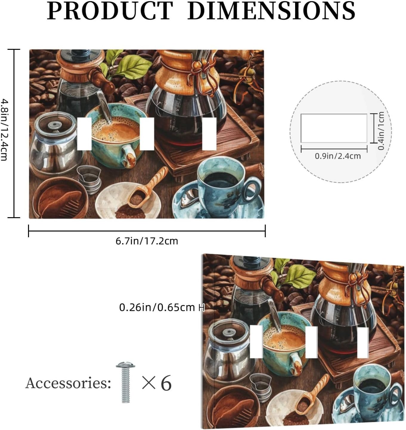 Decorative Light Switch Cover Plate Retro Coffee Maker Beans Cup 3 Gang Wall Plate Oversized Triple Toggle Switch Cover Plate Jumbo Faceplate for Kirchen Home Decor