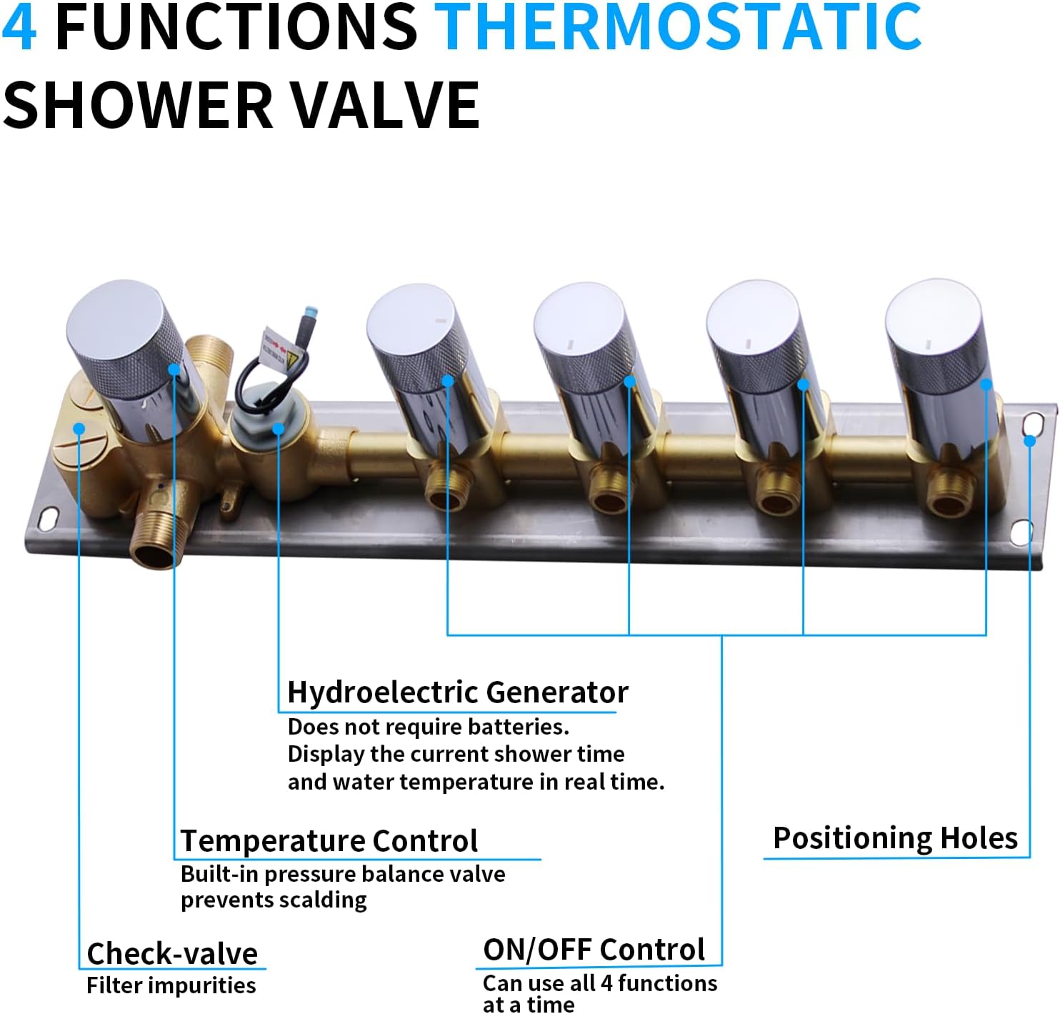 Chrome 4 Function Wall Mount Shower Control Mixer Valve Multi Function Shower Temperature Digital Display 4 Way Pressure Balance Valve Trim Kit Flow Control