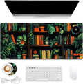 Heated Mouse Pad 31.5x13 in 3-Temp Fast Heating Desk Mat with Auto Timer Warmer for Hands Wrist Pain Relief Waterproof Keyboard Mat for Office, Gaming, Home, Bookshelf Jungle