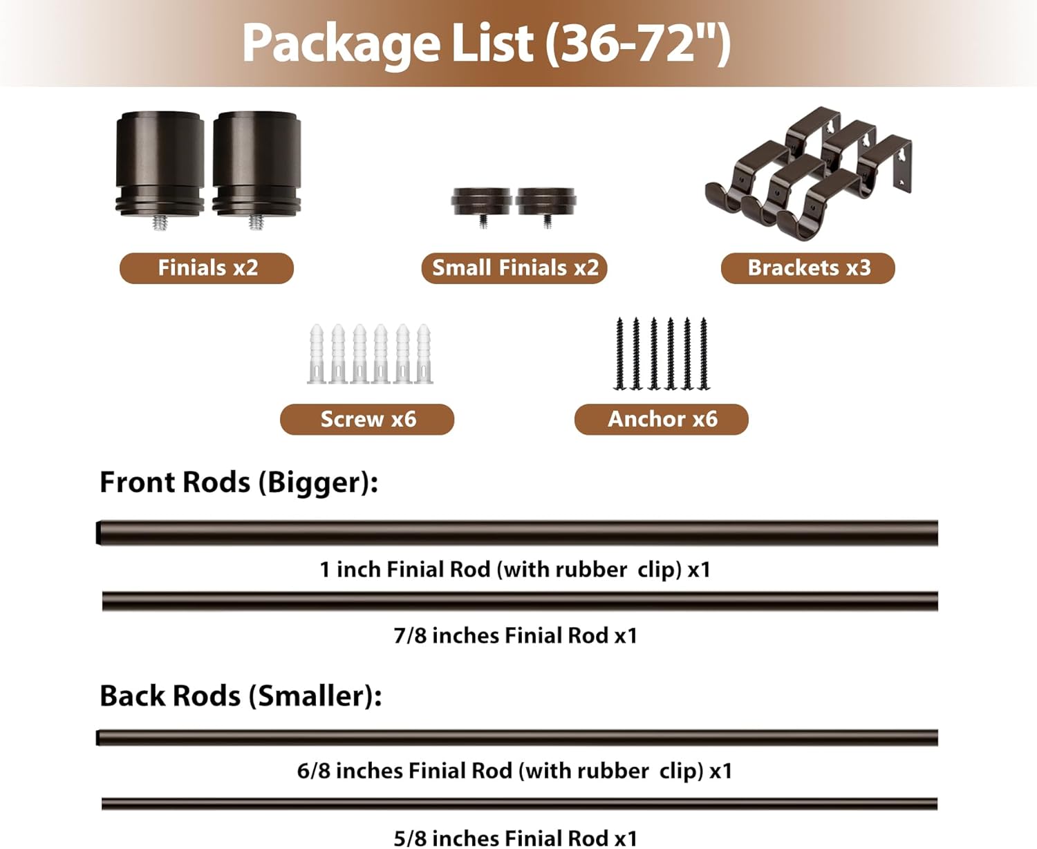 Double Curtain Rod 36 to 72 Inch, HOTOZON 1 Inch Heavy Duty Double Curtain Rods for Windows 24 to 68 Inches(2-5.6 ft), Telescoping Drapery Rod with Simple End Finials, Bronze