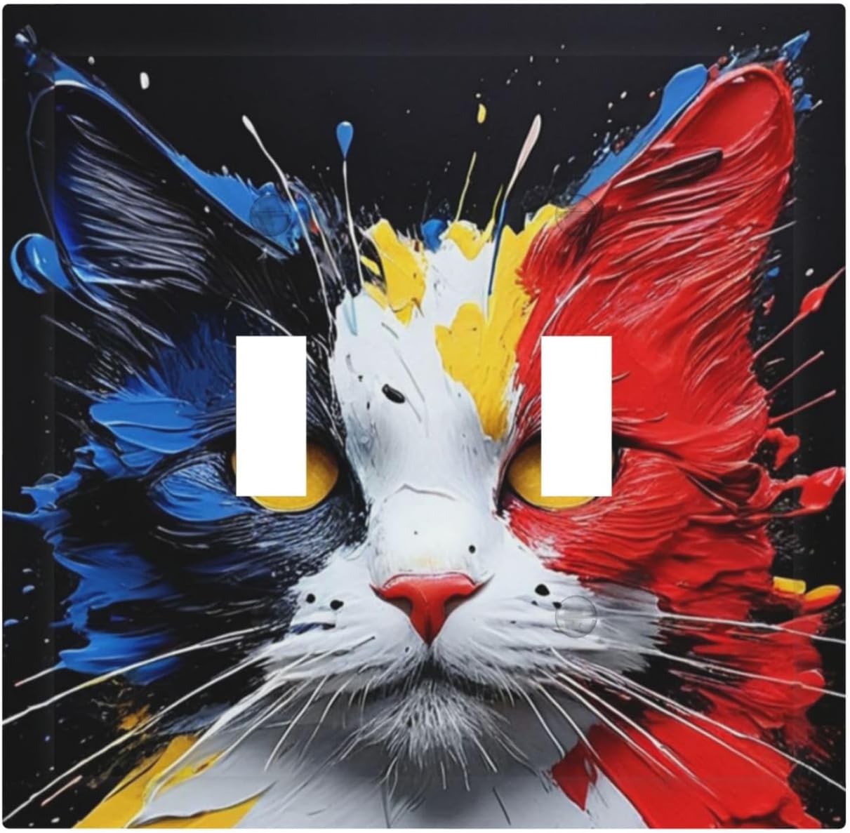 Decorative Light Switch Cover Plate Colorful Doodle Cute Funny Black Red White Cat 2 Gang Wall Plate Oversized Double Toggle Two Switch Wall Cover Plate Dual Faceplate