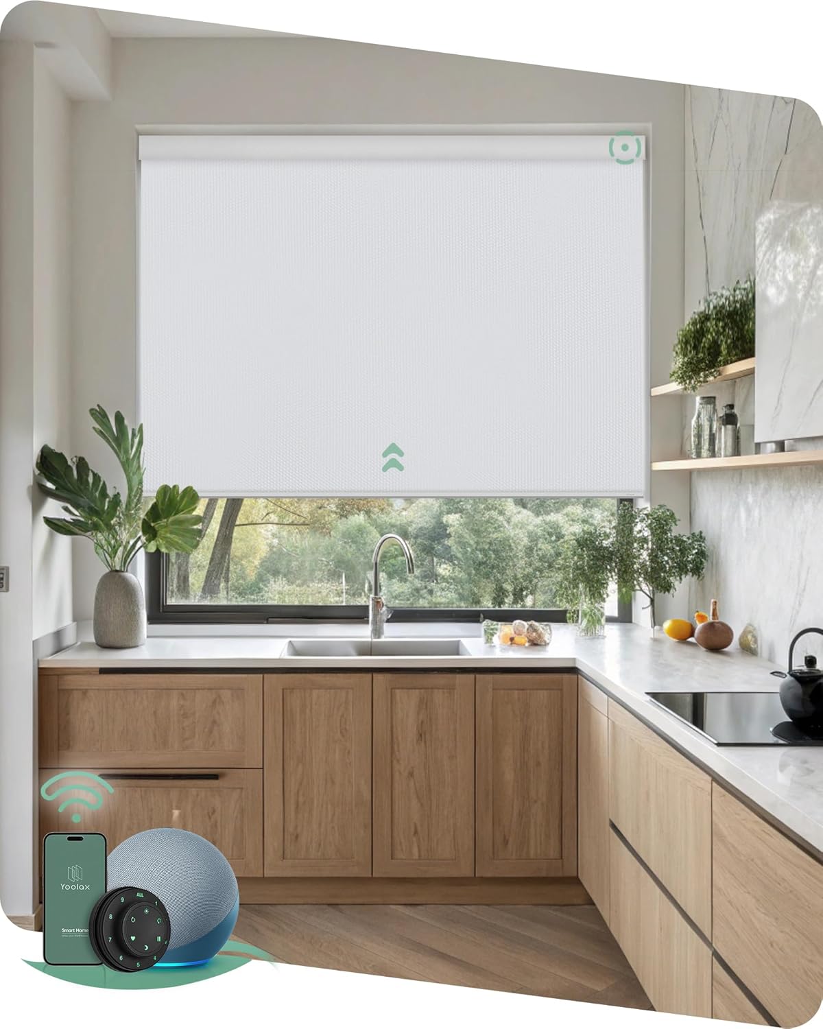 Yoolax Motorized Blinds with Remote, Waterproof Smart Blinds for Windows Blackout Automatic Shades Compatible with Alexa Remote Control Roller Window Shades with Valance, Custom Size (Vinyl-White)