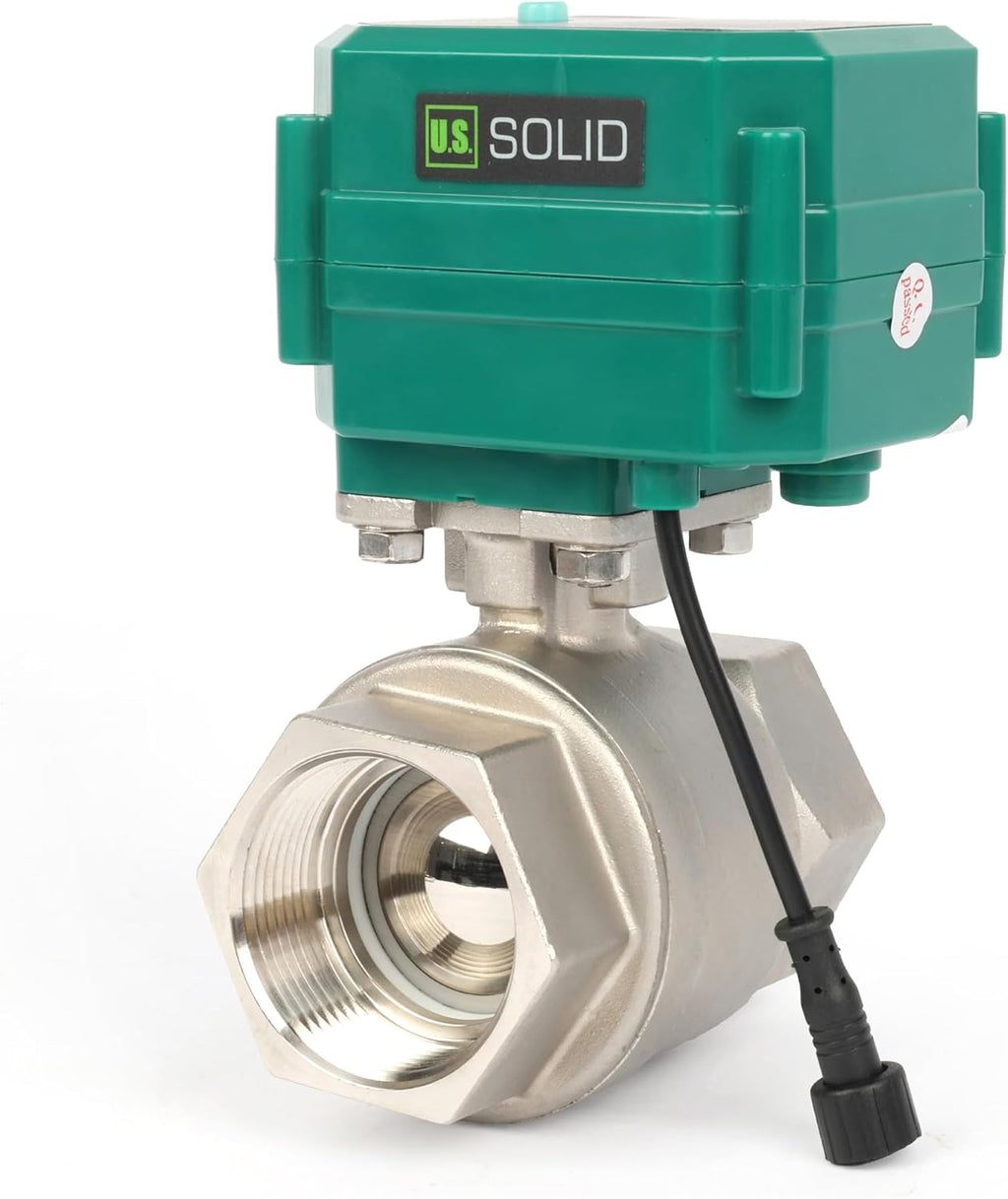 U.S. Solid 1-1/2" Smart Motorized Ball Valve - Stainless Steel Remote App Mobile-control Electrical Ball Valve with Manual Switch, Plug Connection