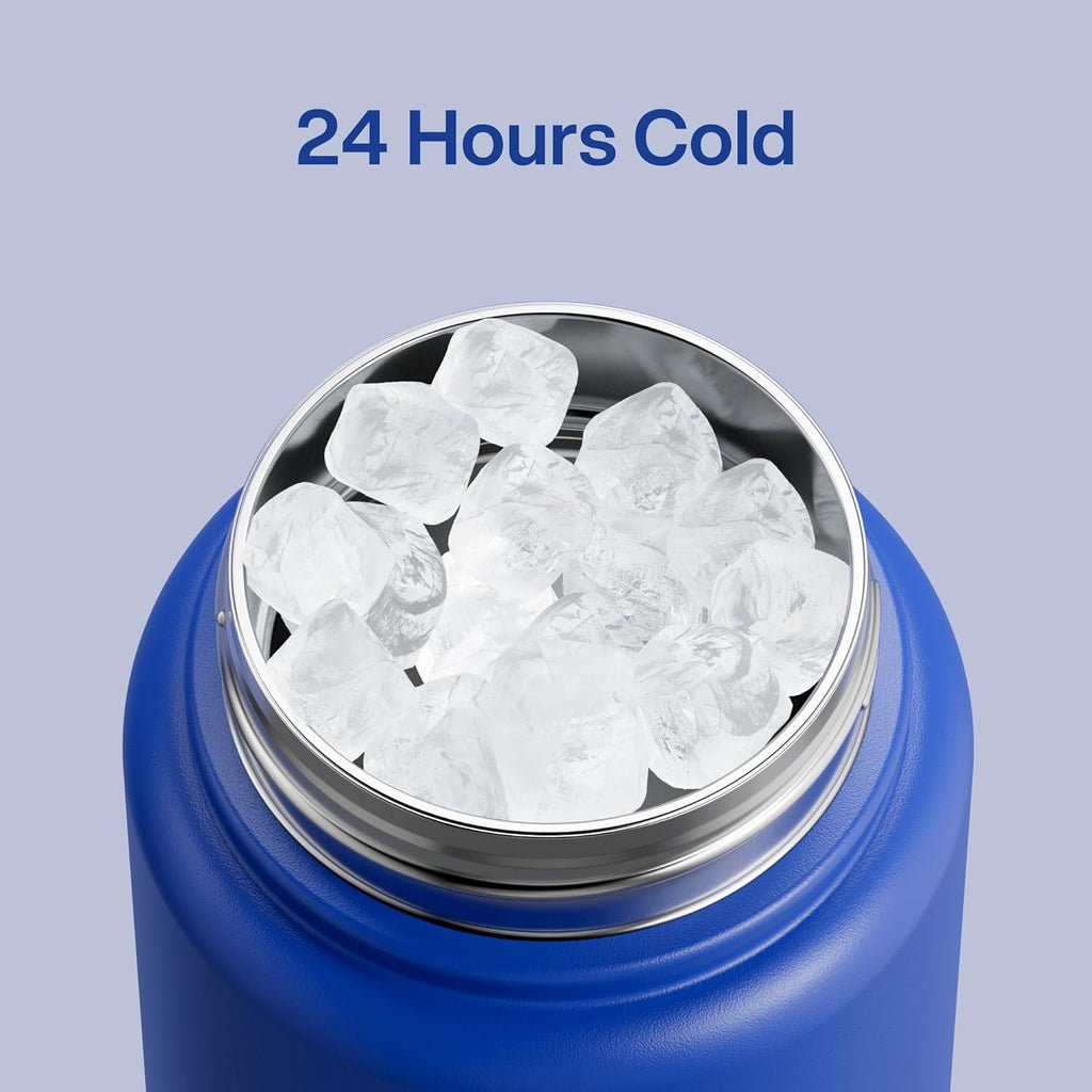 ENCOOL Insulated Water Bottle with Straw Stainless Steel Water Bottle, Leak-Proof, BPA-Free, Double Wall Vacuum Keeps Cold for 24 Hours for Sports, Travel, School (32 oz, Royal Blue)