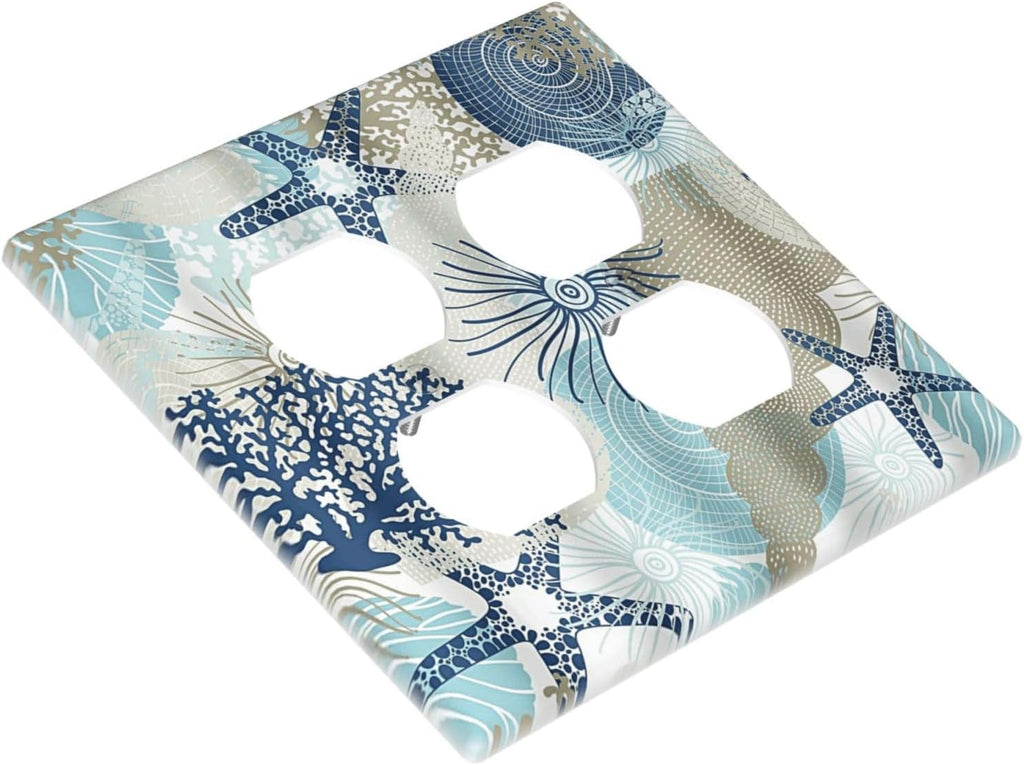 Decorative Outlet Covers Blue Starfish Brown Coral Ocean 2 Gang Light Switch Cover Plate Double Duplex Wall Plates for Electrical Outlets Switch Plate Covers for Girlroom Home Decor