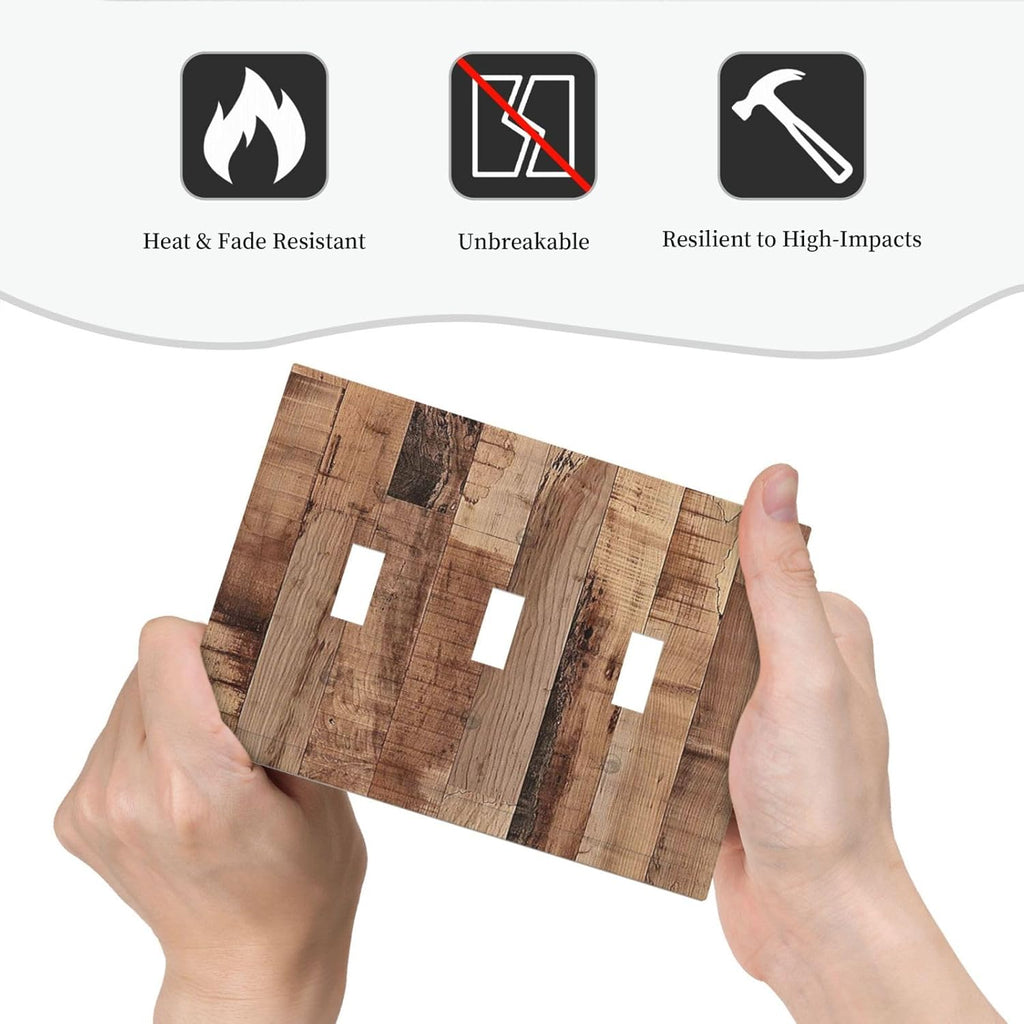 Decorative Switch Plates Rustic Brown Wood Grain 3 Gang Wall Plate Triple Toggle Light Switch Cover Faceplate Electrical Wall Panels for Farmhouse Kitchen Decor