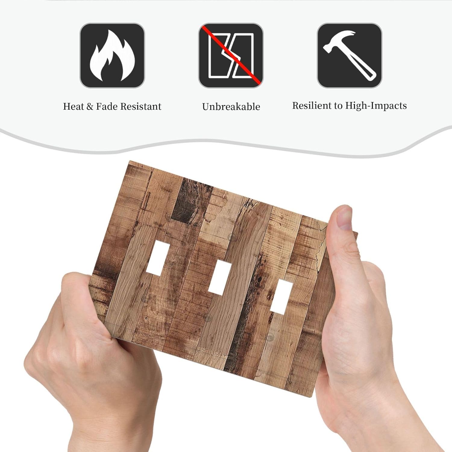 Decorative Switch Plates Rustic Brown Wood Grain 3 Gang Wall Plate Triple Toggle Light Switch Cover Faceplate Electrical Wall Panels for Farmhouse Kitchen Decor