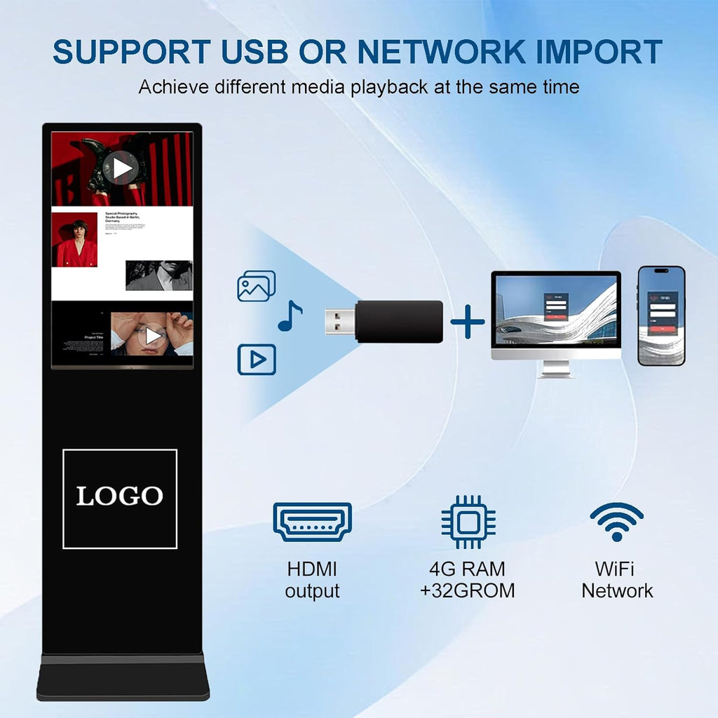 43 in Digital Signage Capacitive Touch Digital Signage Displays,with WiFi USB/APP Software Input Digital Signage Kiosk, Android 11 Digital Signage Player