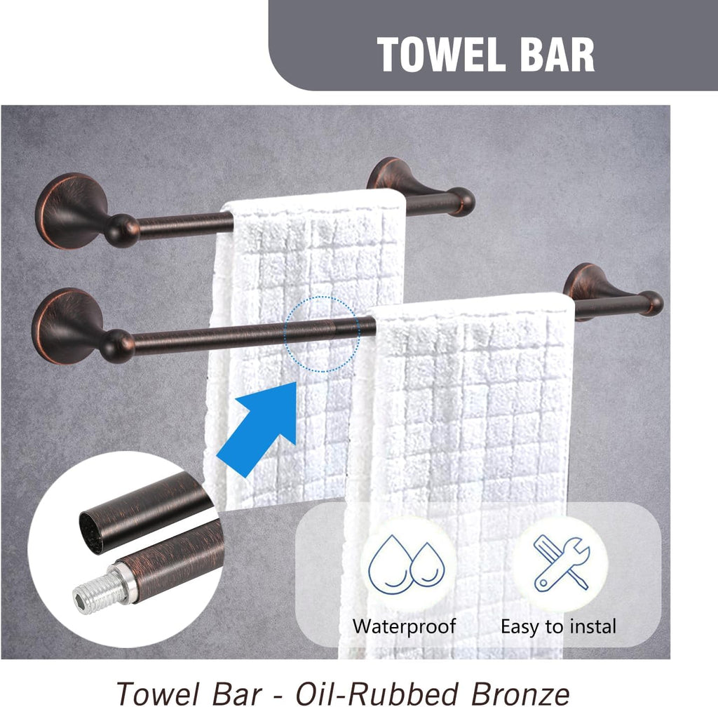 4-Piece Bathroom Hardware Set: Oil-Rubbed Bronze Bathroom Accessory Set, Towel Bars,Towel Ring,Toilet Paper Holder,Robe Hook, Wall Mounted,Optional Install Longer or Shorter Towel bar