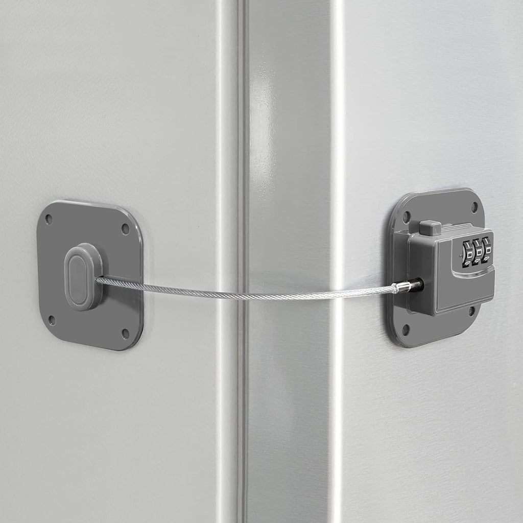 Refrigerator Lock, Heavy Duty Fridge Lock, Combination Lock for Refrigerator Cabinets, Drawers, Safety, Easy Install No Keys Needed (Grey-1Pack)