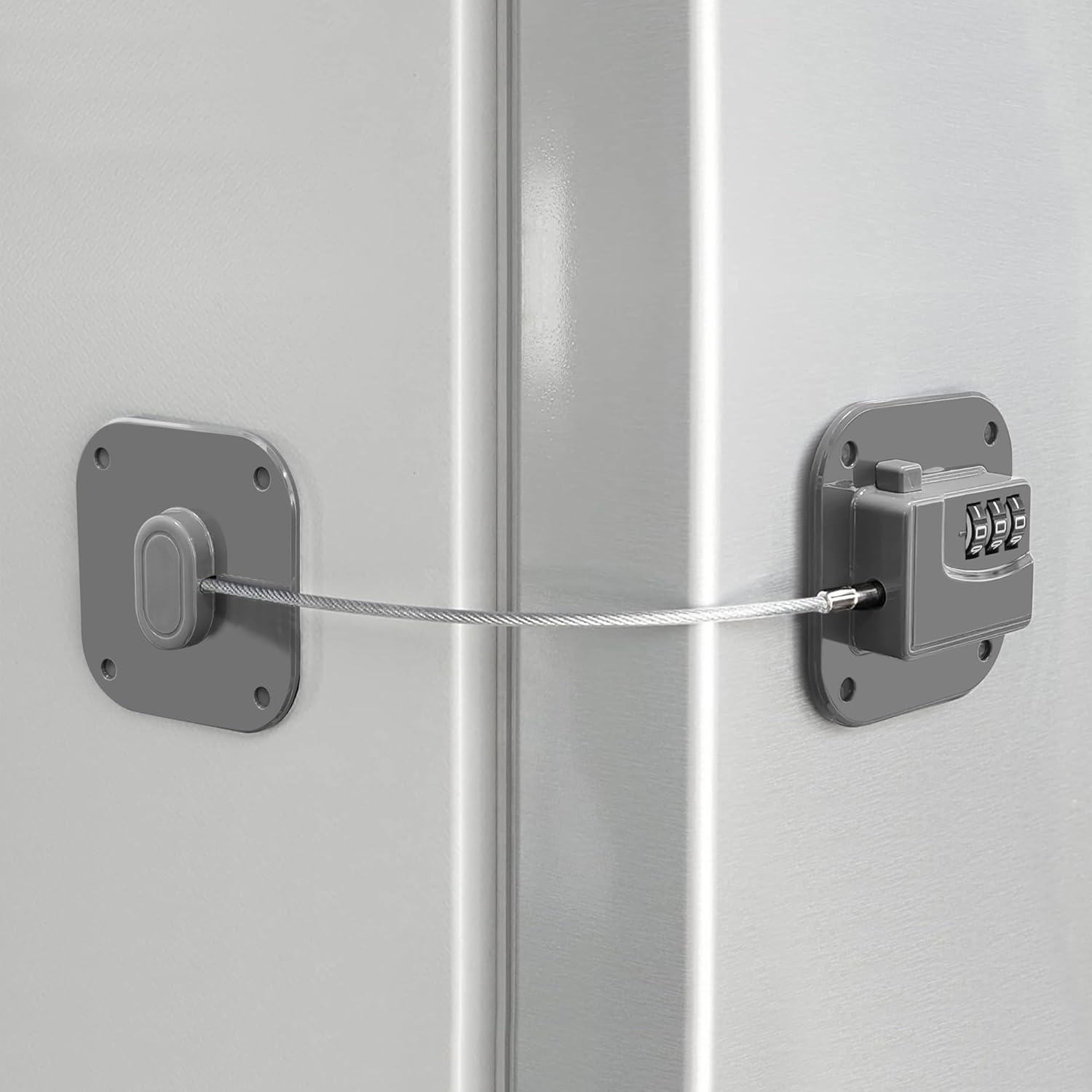 Refrigerator Lock, Heavy Duty Fridge Lock, Combination Lock for Refrigerator Cabinets, Drawers, Safety, Easy Install No Keys Needed (Grey-1Pack)