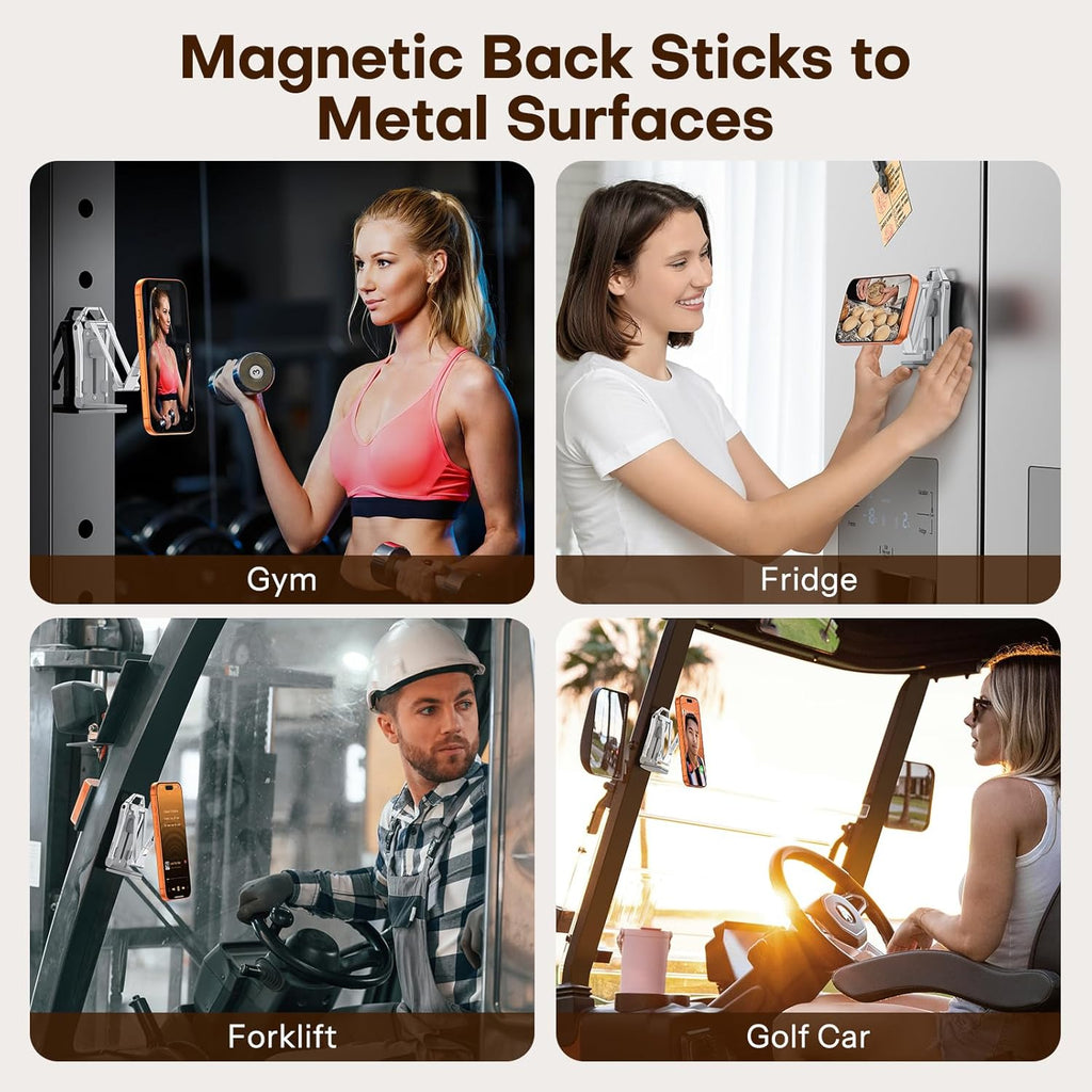 OMOTON 360°Rotating for MagSafe Tripod Mount, Adjustable Aluminum Magnetic Phone Tripod for iPhone 17/16/15/14 Pro Max Air, Foldable Cell Phone Stand Fits Vlog, Gym, Travel Essentials, Silver