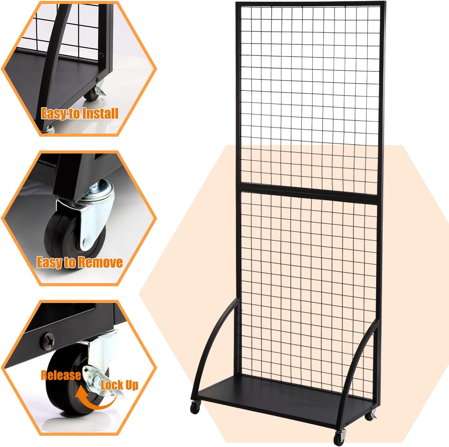 Eastern Tree Grid Wall Panels, Black Gridwall Panels Stand with Base Plate, Wire Grid Wall Panel Display with Wheels, Craft Show Display Rack, Retail Display with 20 Pieces Hooks, 2 Packs 2.5'x 6'