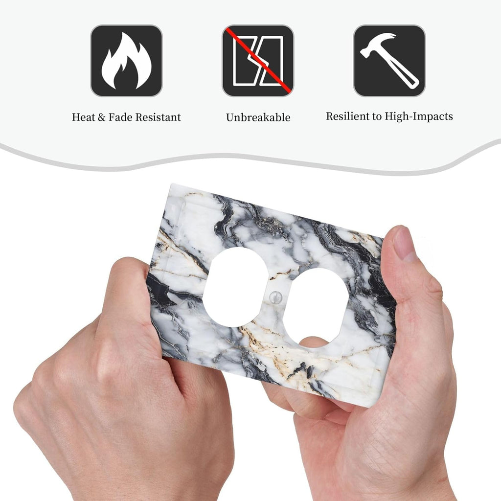 Outlet Covers Black Gold Marble Abstract Modern Luxury 1 Gang Duplex Light Switch Cover Plate Decorative Switch Plate Covers Electrical Socket Cover for Bedroom Home Decor
