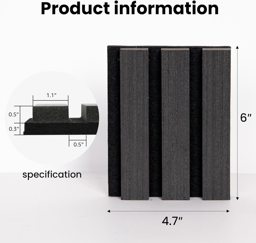 Sample Wood Salt Acoustic Wall Panels, Soundproof Wooden Wall Panels, 3D Fluted Sound Absorbing Panel, Dark Gray, Sample Pack