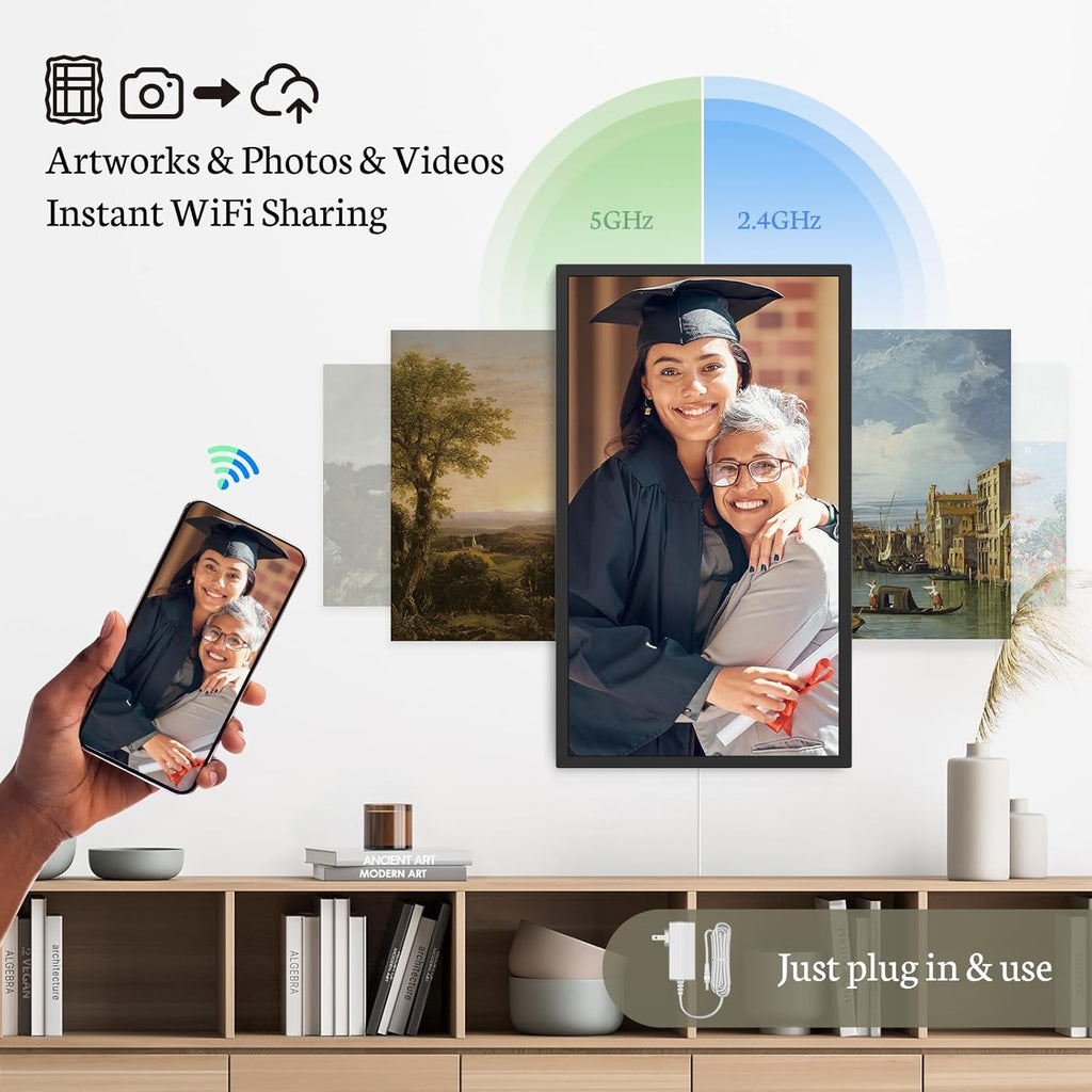 BSIMB 32 Inch Large Digital Picture Frame, Touchscreen 64GB 1920x1080 FHD WiFi Photo Frame Electronic Display Wall Mount Include, Share Pictures/Videos via App/USB/SD, Easy Setup, Gifts for Mom, Black
