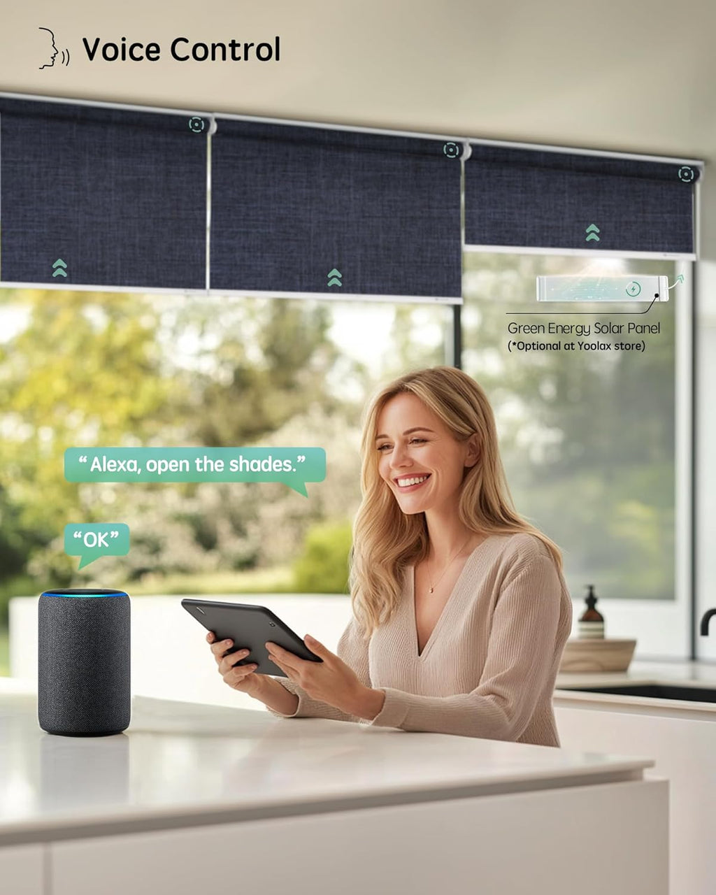 Yoolax Motorized Blinds with Remote, Blackout Smart Blinds for Windows Motorized Roller Shades, Automatic Window Shades Work with Alexa Custom Size (Blackout-Fabric Navy Blue)
