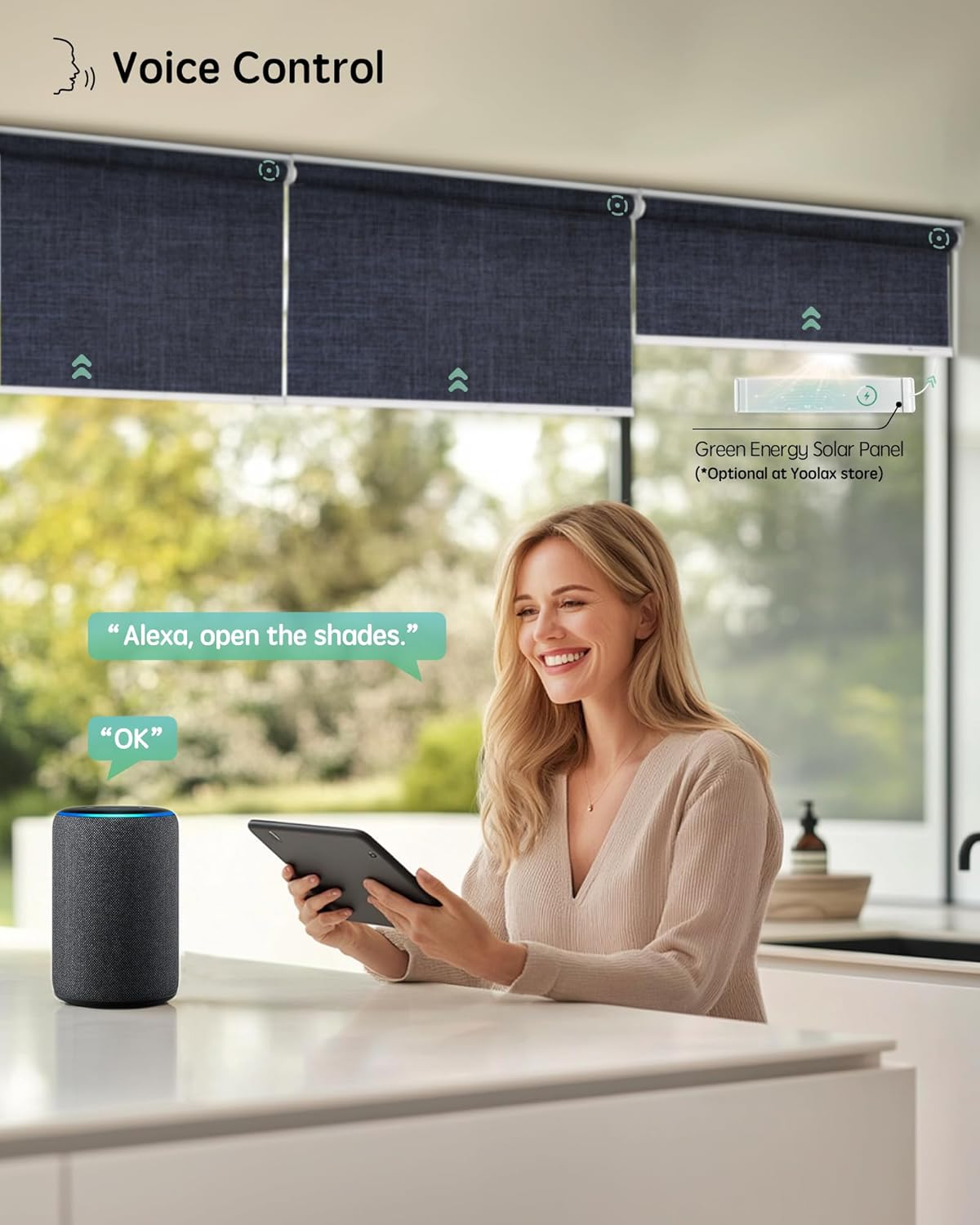 Yoolax Motorized Blinds with Remote, Blackout Smart Blinds for Windows Motorized Roller Shades, Automatic Window Shades Work with Alexa Custom Size (Blackout-Fabric Navy Blue)