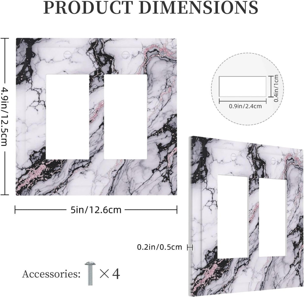 Decorative Outlet Covers White Marble Pattern Black Lines Pink Lines 2 Gang Double GFCI Rocker Electrical Wall Panels Light Switch Cover Plate for living Room Office Decor