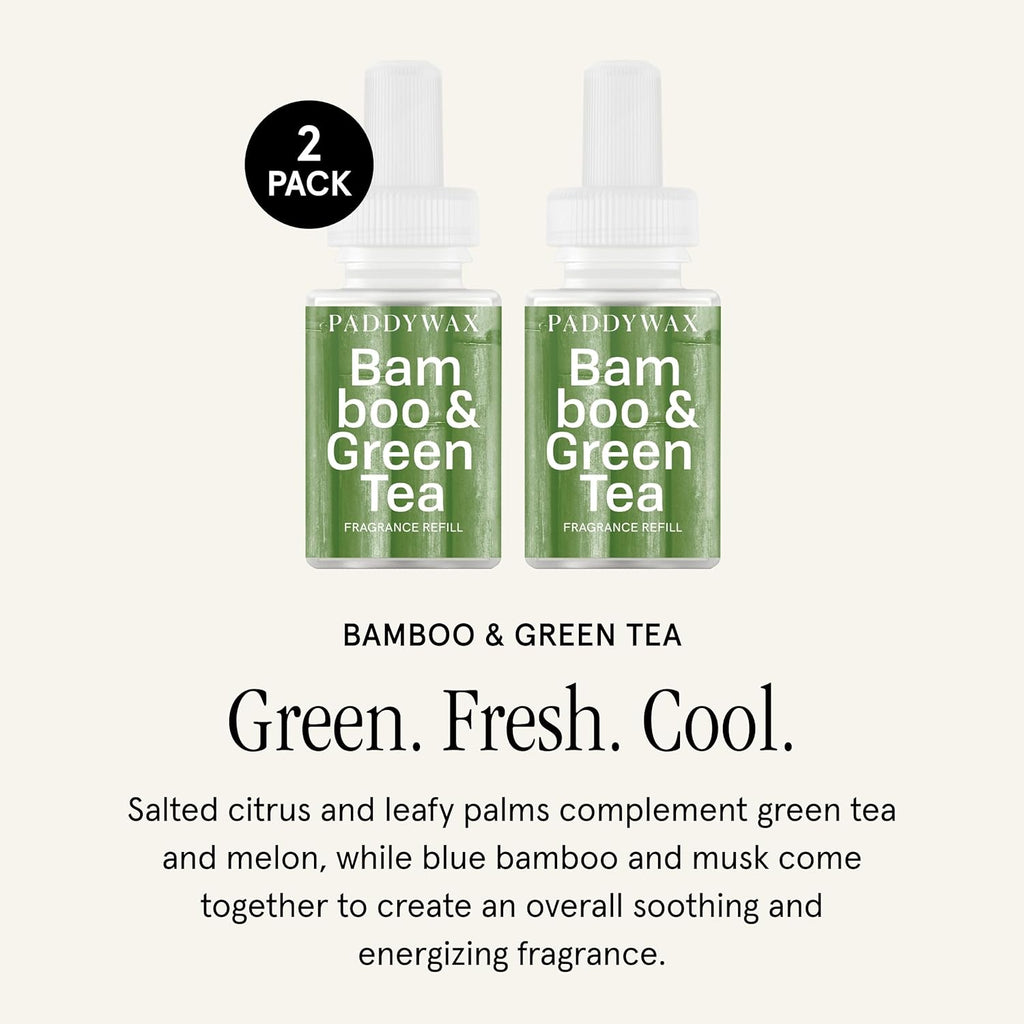 Pura & Paddywax Home Scent Refill - Smart Air Diffuser - Up to 120-Hours of Luxury Fragrance per Refill - Home Essential - Clean & Safe Diffuser Fragrance - 2 Pack, Bamboo & Green Tea