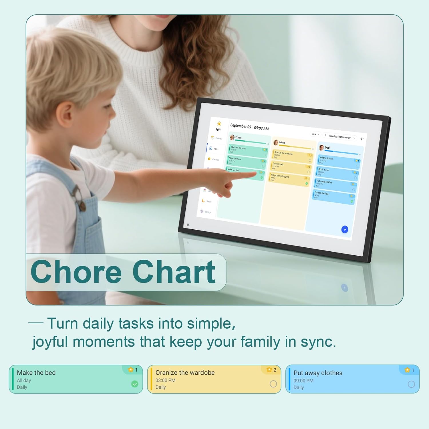 Canupdog Digital Calendar, 10.1inch Smart WiFi Digital Calendar&Chore Chart, Touch Screen HD Display for Family Schedules, Share Moments Instantly from Anywhere, Christmas Gifts for Women Mom, Black