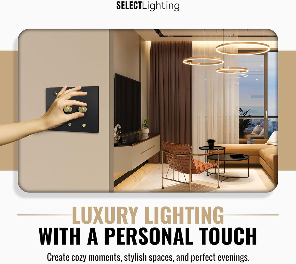 SELECT Black Brass Dimmer Light Switch, 1 Way Rotary Dimmer, 3 Gang TRIAC/Leading Edge Dimmable LED Light Switch, 15A 120V AC with Brass Knob, Faceplate & Dimming Module, UL Listed