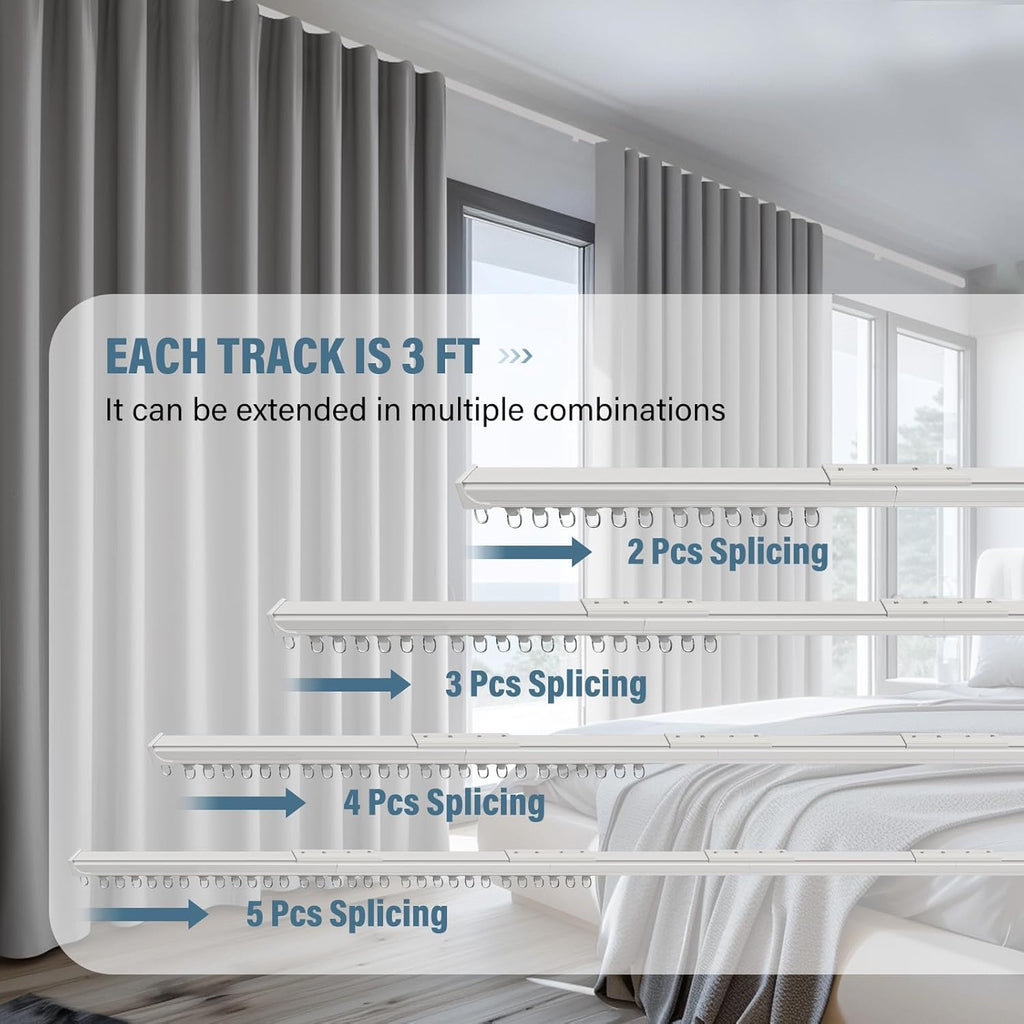 Curtain Track Ceiling Mount heavy duty sliding Curtains Tracks rails Rod System Room Divider with clips 6-9ft White