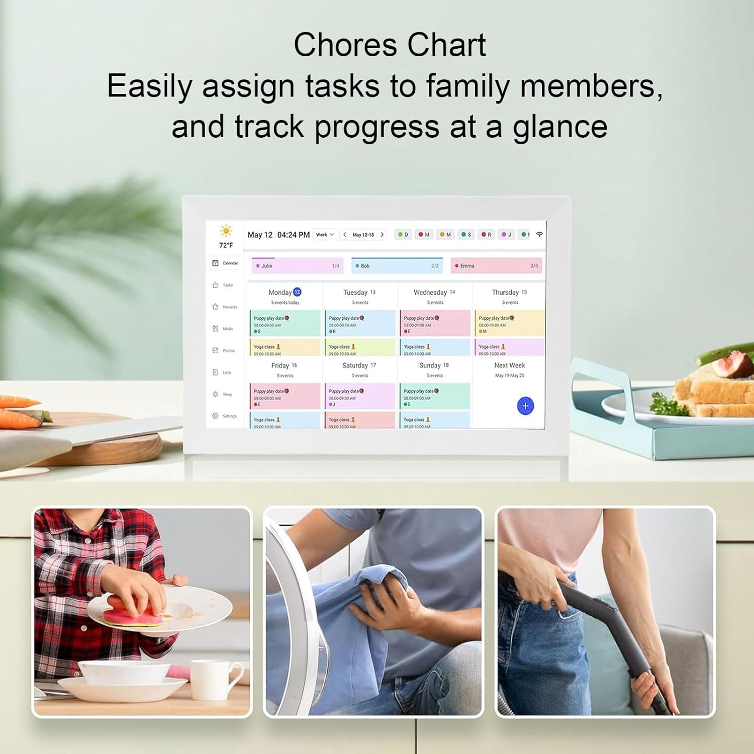 Bewinner 15.6 Inch Wall Planner Digital Calendar & Chore Chart, Smart Touchscreen Wall Calendars Interactive Display with APP for Family Schedules, Electronic Picture Frame (US Plug)