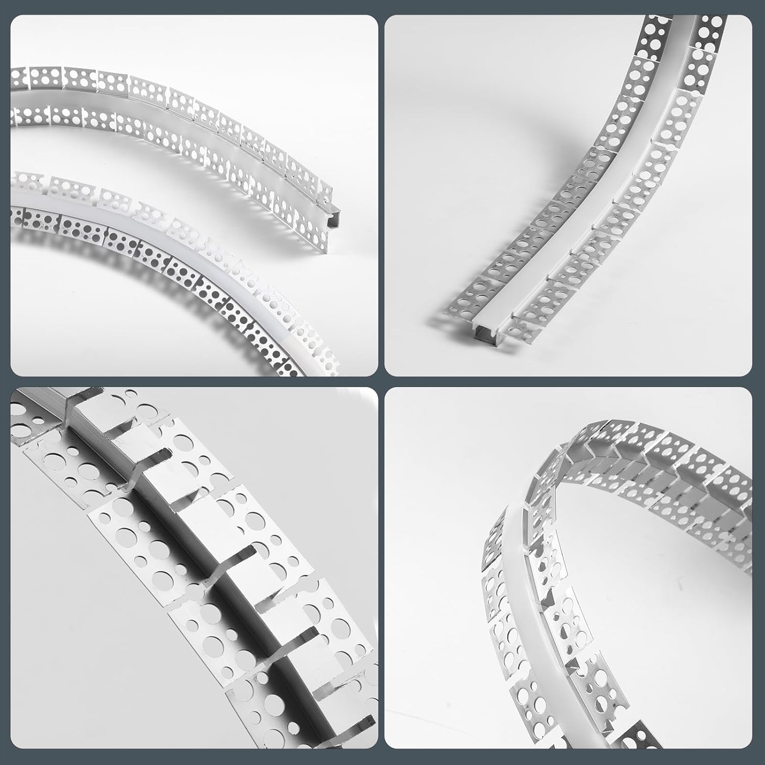 10 Pack LED Channel with Milky White Diffuser 6.6FT/2M Plaster-in Aluminum Drywall U Shaped Trimless Recessed Track for LED Strip, Flexible Led Profile 45 Degree Bendable