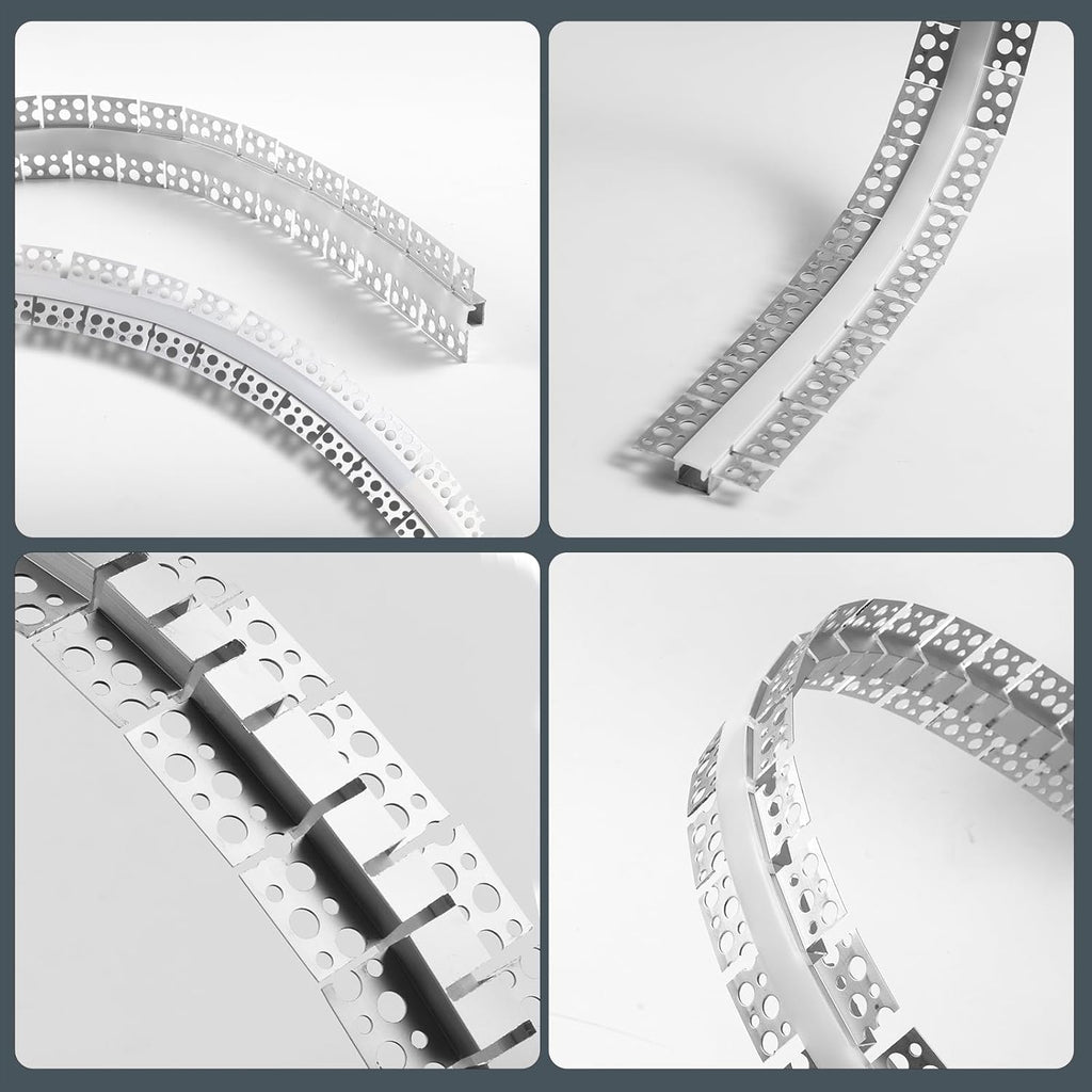 6 Pack Led Diffuser Channel with Milky White Silicone Cover 6.6FT/2M Plaster-in Aluminum Drywall U Shaped Trimless Recessed Track for Strip Light, Flexible Led Profile 45 Degree Bendable