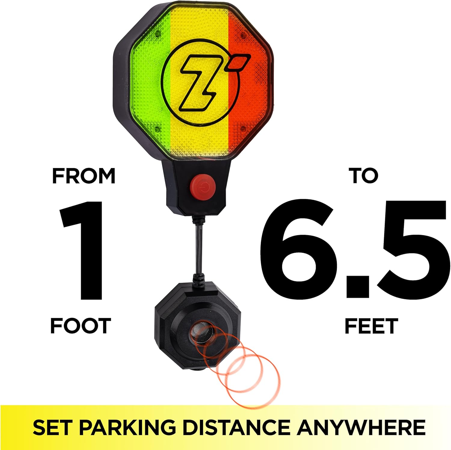 ZONETECH Garage Parking Sensor Ultrasonic Car Parking Stopper for Garage with Red/Yellow/Green LED Indicators –Adjustable Stop Distance 12" to 6.5 ft USB Powered Easy Install Wall-Mount 2-Pack