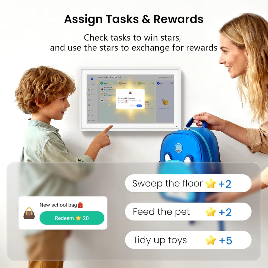 Digital Calendar Schedual Planning Calendar, Chore Chart Task & Rewards for Parent-child 1920 x 1080P Full HD Interactive Touchscreen Smart Family Planner, Wall & Desk Mountable (White, 15.6inch)