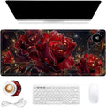 Heated Mouse Pad, Warm Desk Pad, Keyboard Mat 31.5 x 13 Inch Large Size Intelligent Fast Heating, 3 Speed Adjustable, Timed Auto Power Off for Game Office Home,Flowers Roses