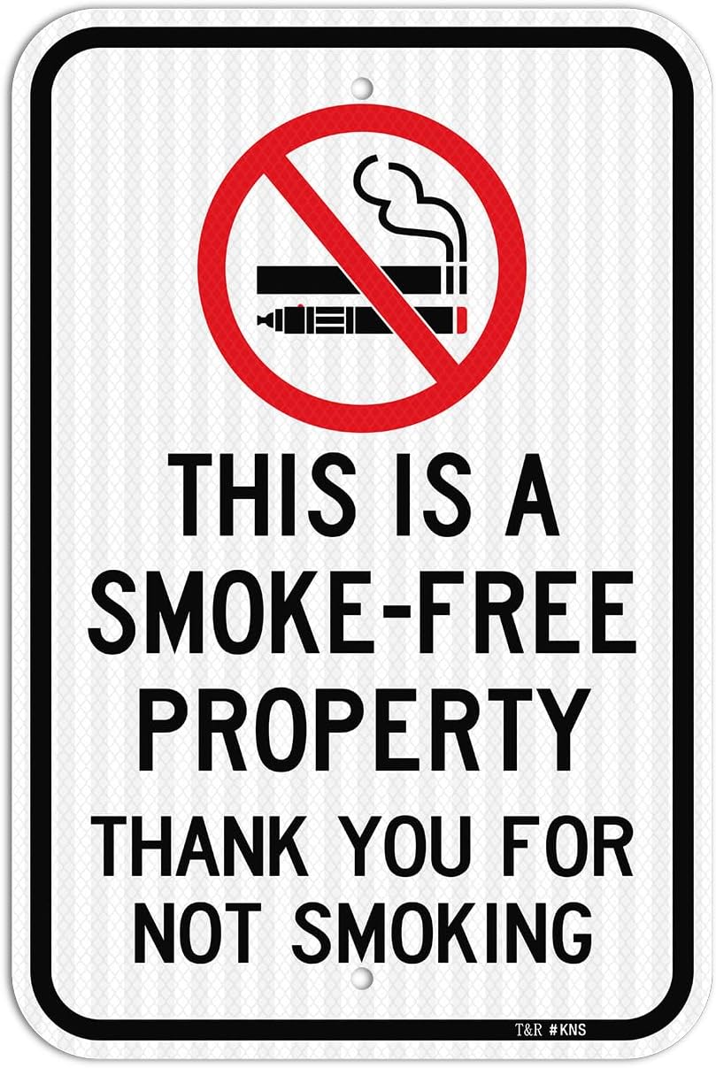 T&R Large No Smoking Sign, Thank You For Not Smoking Sign, 18" x 12" Engineer Grade Reflective Sheeting, Rust Free Aluminum, Weather Resistant, Waterproof, Fade Resistant, 2 Pre-drilled Holes