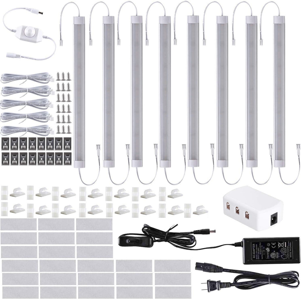 LABOREDUCER Under Cabinet Lighting Wired Plug in or Hardwired Warm White 2700K,8 Pack 11inch Linkable Dimmable LED Under Cabinet Lights with Power Adapter,24V Under Counter Lights for Kitchen