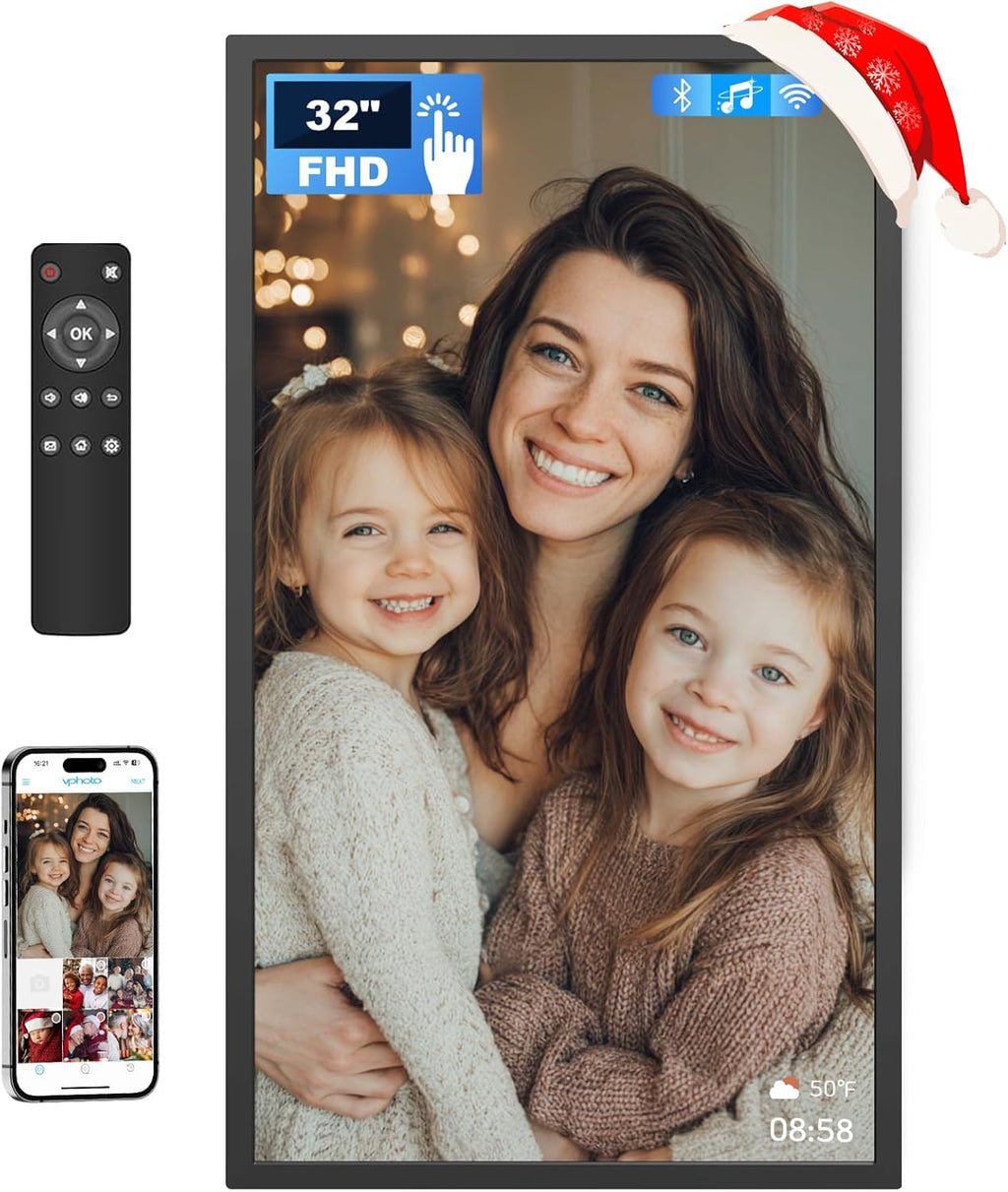 32 Inch FHD Extra Large Digital Picture Frame Touchscreen, 64GB FHD IPS WiFi Digital Photo Frame Remote, Share Photo/Video via Apps, Email, Auto-Rotate, Black