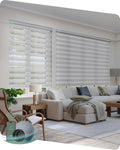 Yoolax Motorized Zebra Blinds Compatible with Alexa,Motorized Blinds with Remote Smart Automatic Custom Electric Window Blinds Cordless Indoor Blackout for Home Bedroom Kitchen (Pearl White)