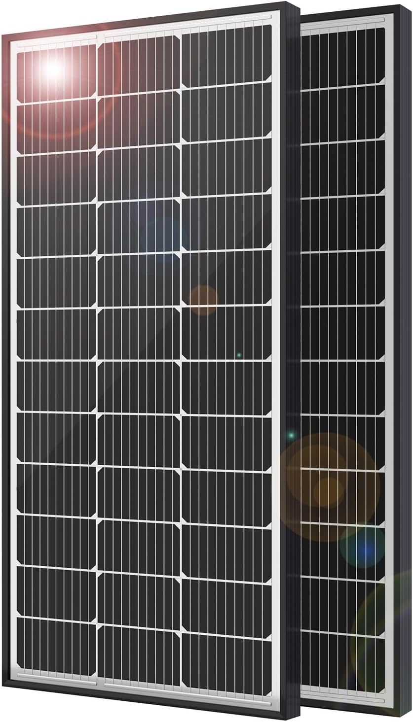 JJN 200 Watt Solar Panels, 10BB Monocrystalline 12V 2PCS 100W Solar Panel, 23% High Efficiency PV Module Power Charger for RV, Home, Farm, Boat, Caravan and Off-Grid Applications