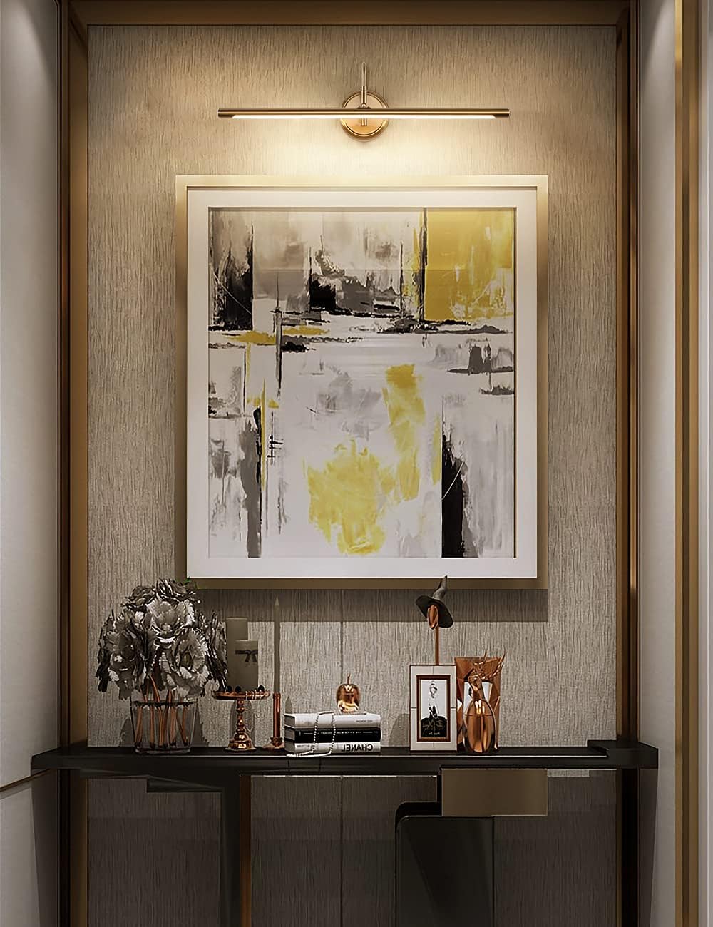 JOOSENLUX Dimmable Led Picture Lights 24.4'' Brass Golden-Like Hard-Wired Display Lighting for Paintings with Swing Arm Wall Mount Brief Metal Artwork Hallway Sconce Lamps 14W Warm White 3000K